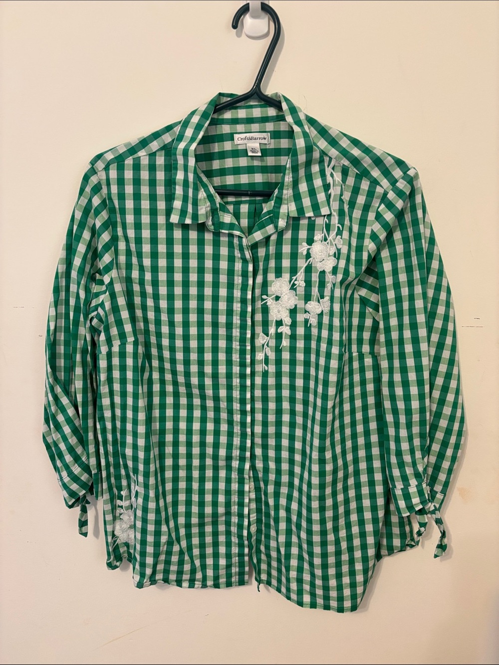 Green and White Gingham Button-Up